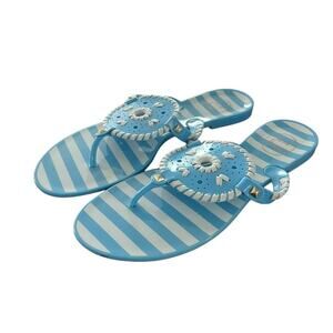 Jack Rogers Women 9 Nautical Blue White Stripe Jelly Sandals Beach Coastal Prep